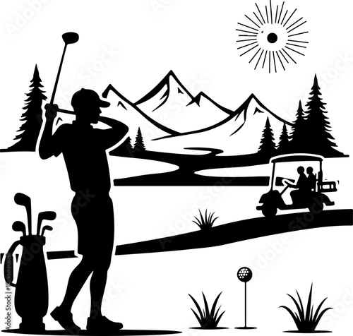 Golfer Silhouette on Course - Leisure Sport Vector