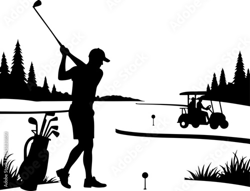 Golfer Silhouette on Course - Leisure Sport Vector