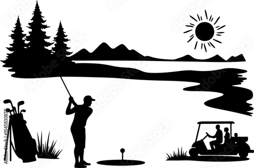 Golfer Silhouette on Course - Leisure Sport Vector