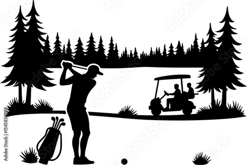 Golfer Silhouette on Course - Leisure Sport Vector