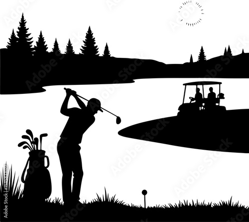 Golfer Silhouette on Course - Leisure Sport Vector