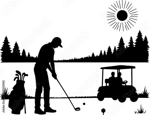 Golfer Silhouette on Course - Leisure Sport Vector