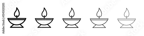 Diwali diya icon thin outline logo mark set