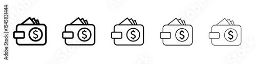 Dollar wallet icon thin outline logo mark set