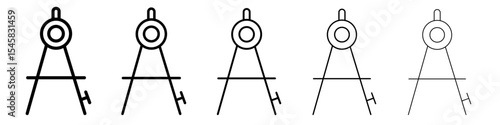 drawing compass icon thin outline logo mark set
