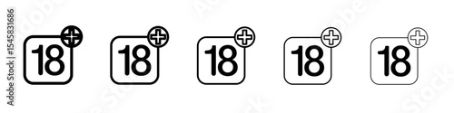 Eighteen plus icon thin outline logo mark set