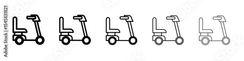 Electric wheelchair scooter icon thin outline logo mark set