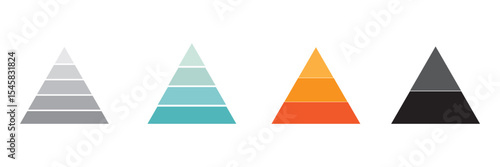 Pyramid infographic set. Colorful vector triangle diagram, triangular pyramid infographics, designed for business presentations, charts, educational materials. pyramid diagrams with ascending levels.