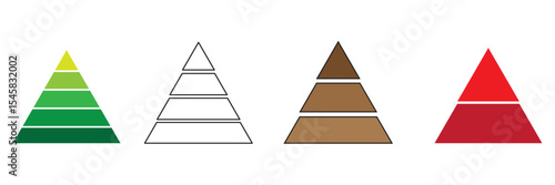 Levels of triangular pyramid. Half triangle pyramid chart. Maslow layer diagram. Development level infographic. Business graph. Vector illustration isolated on white background. 