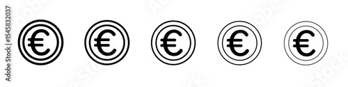 euro sign icon thin outline logo mark set