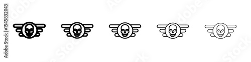 Evil skull icon thin outline logo mark set