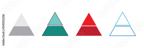 Pyramid infographic set. Colorful vector triangle diagram, triangular pyramid infographics, designed for business presentations, charts, educational materials. pyramid diagrams with ascending levels.