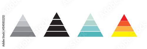 Pyramid infographic set. Colorful vector triangle diagram, triangular pyramid infographics, designed for business presentations, charts, educational materials. pyramid diagrams with ascending levels.