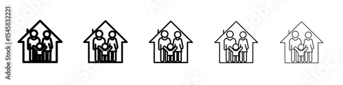 family safe at home icon thin outline logo mark set