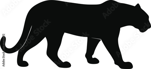 Agile Leopard Silhouette: A Sleek Outline of the Spotted Predator in a Prowling Stance, Ideal for Depicting Solitary Hunting and Wilderness Grace on White Background.