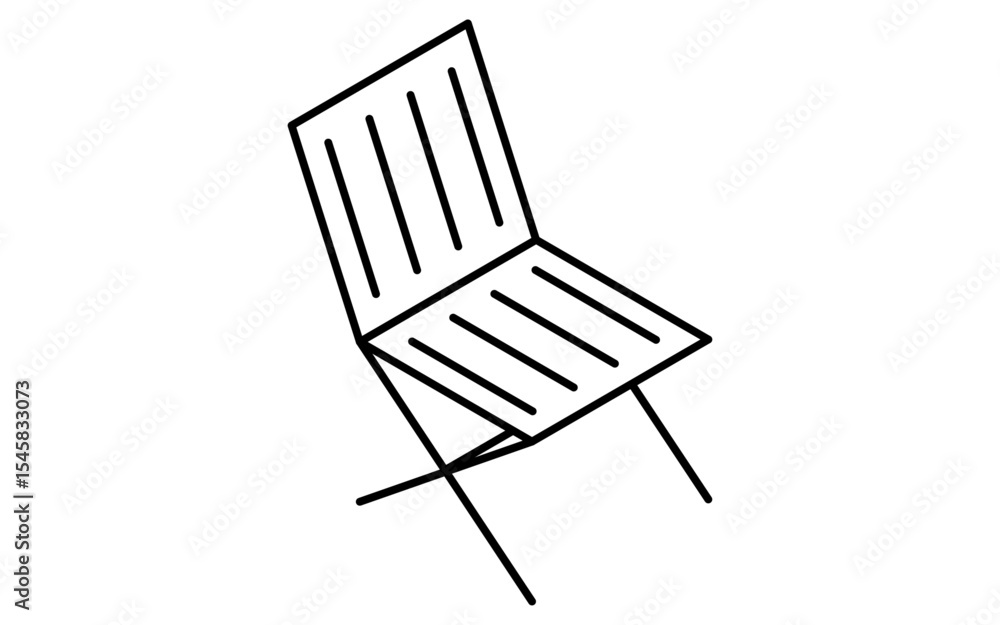 Fototapeta premium キャンピングチェアーのシンプルな線画イラスト、夏のアイソメトリックイラスト