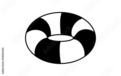 浮き輪のシンプルな線画イラスト、夏のアイソメトリックイラスト