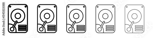Hard disk drive icon thin outline logo mark set