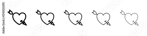 heart and arrow Amour icon thin outline logo mark set