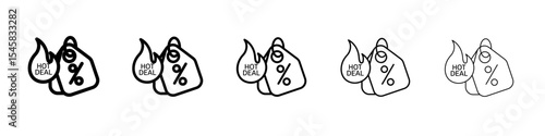 Hot deal icon thin outline logo mark set