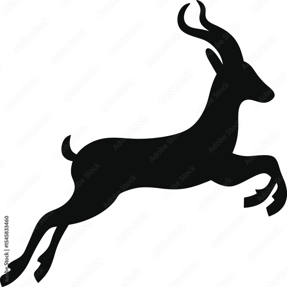 Fototapeta premium Leaping Gazelle Silhouette: A Dynamic Outline of the Agile Antelope in Mid-Spring, Perfect for Symbolizing Speed and Grace on the African Savanna on a Clean White Canvas.