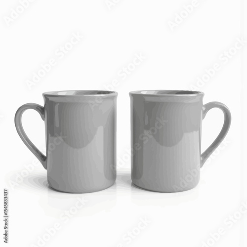 Two gray ceramic mugs side by side on a white background  