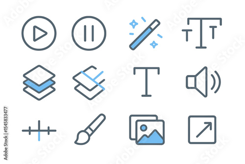 Glowing editing icons on dark background with magic wand and tools