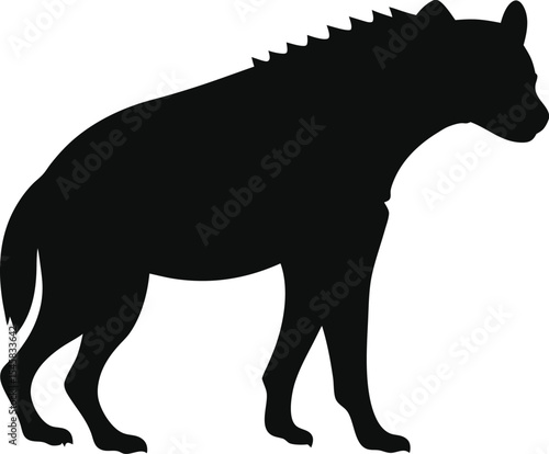 Cunning Hyena Silhouette: A Distinctive Outline of the Scavenging Mammal with its Sloping Back, Ideal for Depicting Adaptability and African Wildness on White Background.