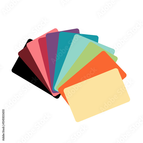 Colorful collection of blank cards arranged in a fan shape  