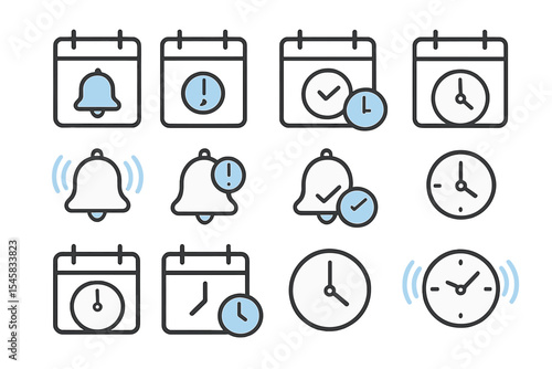 Calendar and clock icons with notifications in vector set