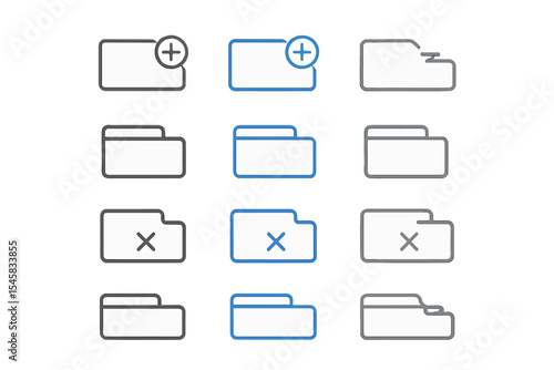 Digital folder symbols with icons for addition and deletion functionality