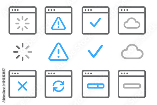 Glowing blue and white ui web icons on metallic background
