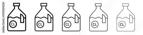 liquid Chlorine chemical icon thin outline logo mark set