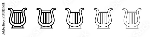 Lyre icon thin outline logo mark set