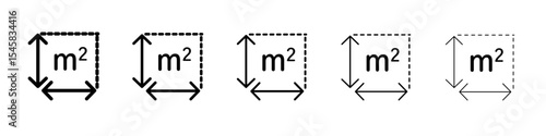 m2 area unit icon thin outline logo mark set