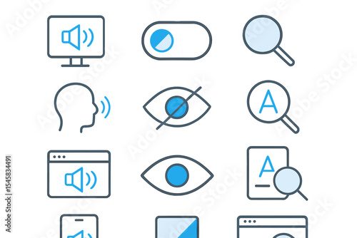 Accessibility icons for vision and hearing impairment in digital design