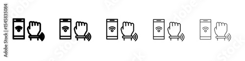 NFC bracelet connected icon thin outline logo mark set