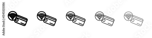 NFC wireless payment icon thin outline logo mark set