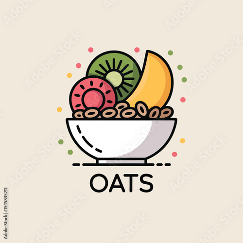 Oatmeal Bowl with Kiwi Banana and Strawberry Slices