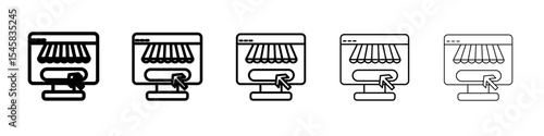 Online fabric shop line icon thin outline logo mark set