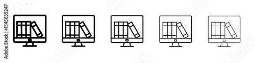 Online library icon thin outline logo mark set