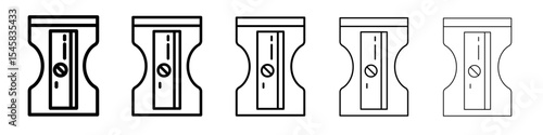 Pencil sharpener icon thin outline logo mark set