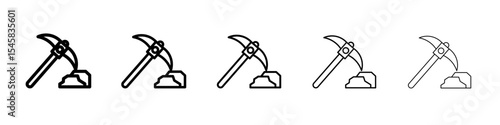 pickaxe icon thin outline logo mark set