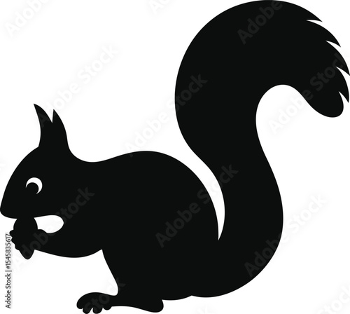 Playful Squirrel Silhouette: An Energetic Outline of a Rodent Foraging with its Bushy Tail, Ideal for Capturing Agility and Everyday Nature for Engaging Designs on White Background.