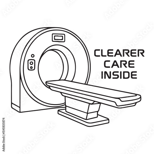 CT Scan Machine Line Art – Clearer Care Inside Medical Vector Illustration