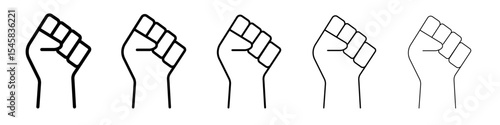 raised fists icon thin outline logo mark set