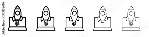 Rocket Spaceship Startup icon thin outline logo mark set