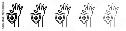 safety hand icon thin outline logo mark set