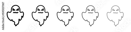 scary Ghost icon thin outline logo mark set