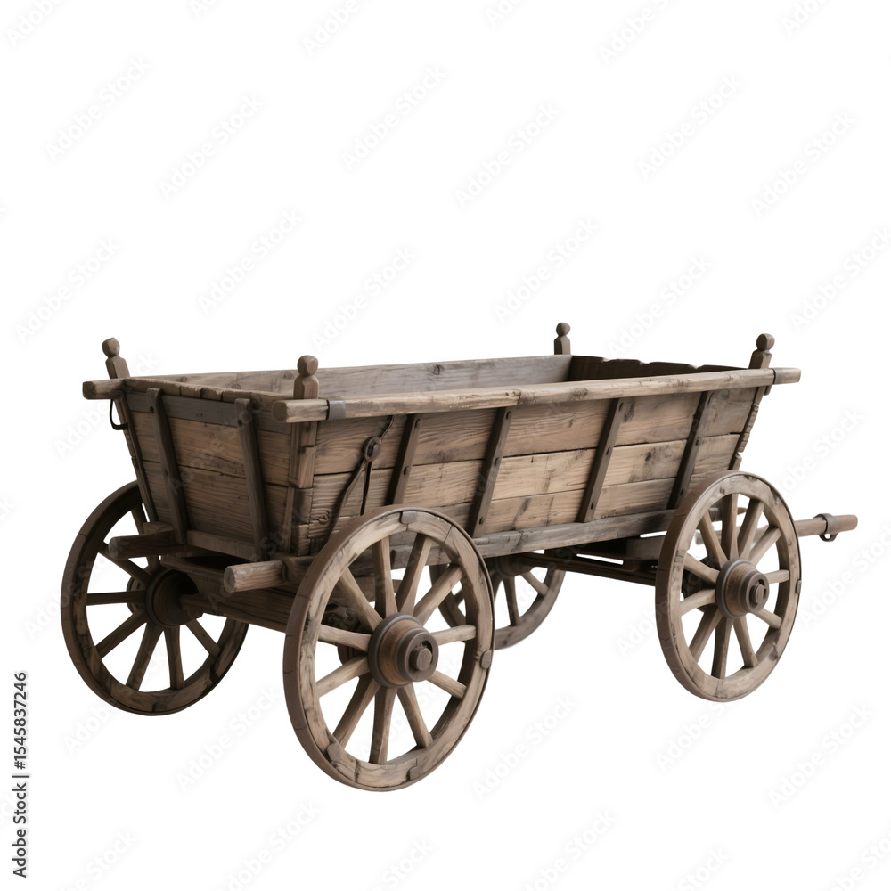 Fototapeta premium Old wooden wagon isolated on transparent background